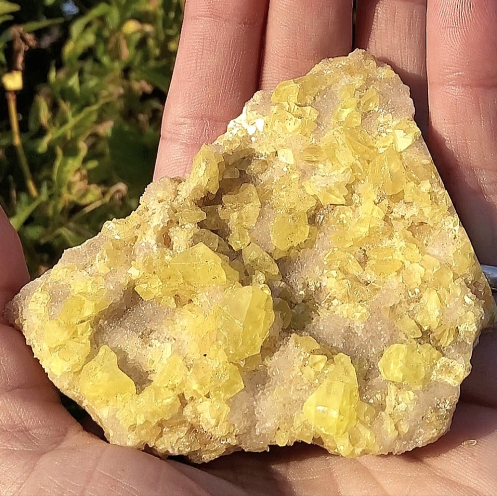 Raw Gemmy Sulphur Crystals On Quartz Matrix from Sicily